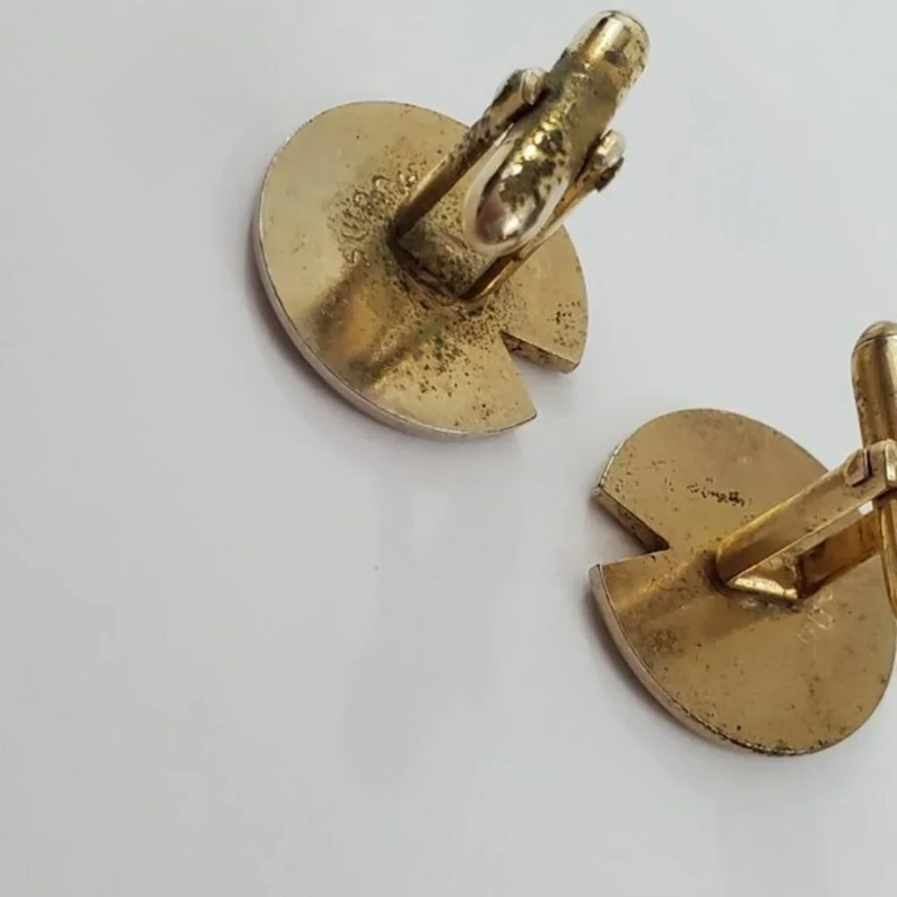 Swank Cufflinks Tribal Silver‎ Art Deco Gold Geomet
